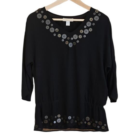 Coldwater Creek Blouse Embellished VNeck Longer Black Women's XSmall (4-6) - Picture 1 of 8
